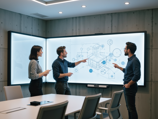 AI从业者交流会现场,技术人员在现代化会议室中展示项目,屏幕显示代码界面